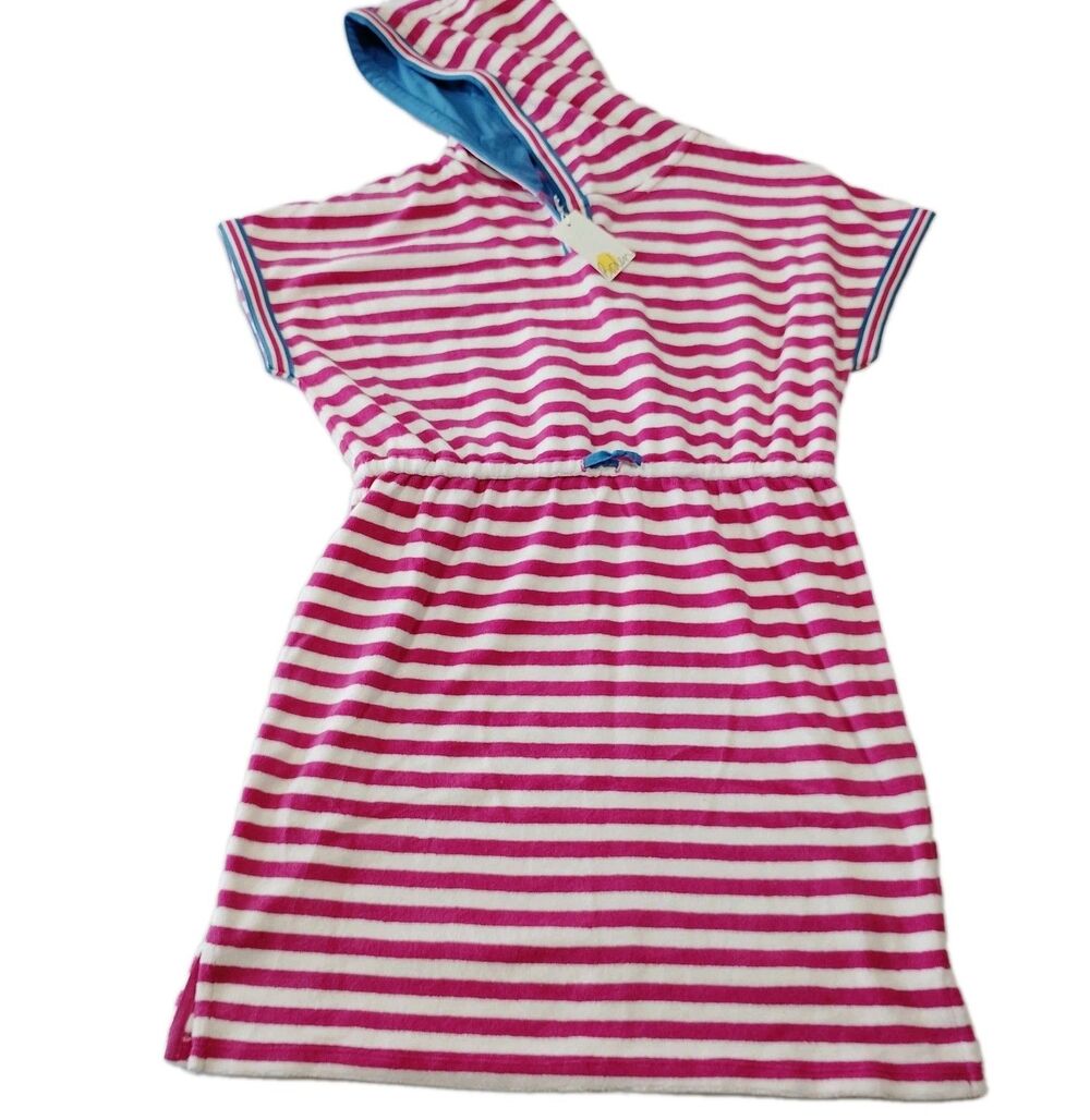 NEW Mini Boden Striped Beach Cover Up Girls 13-14 Years Pink Blue Terrycloth